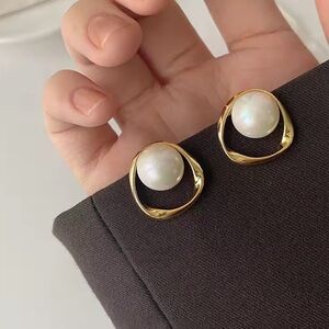 Gold and Pearl Hoop Earrings